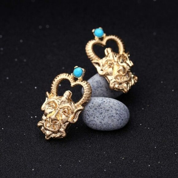 Blue Rhinestone Matt Gold Vintage Stud Earrings - Picture 8 of 8